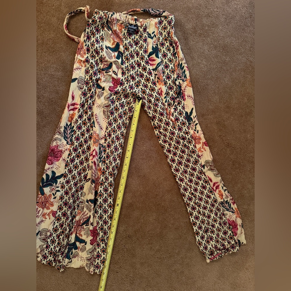 Angie Floral Wide-Leg Pants - Cream, Burgundy, Teal, Orange size S - Picture 3 of 8